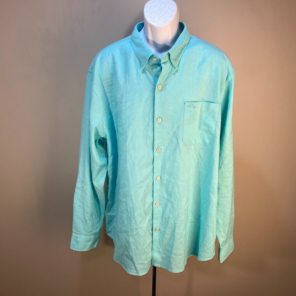 🌴 Tommy Bahama Men’s XXL 2XL Seafoam Green Linen Blend LS Shirt EUC 🌊